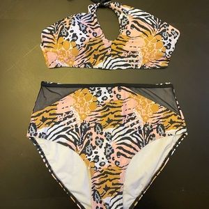 Shein Two piece high waisted leopard print bathing suit